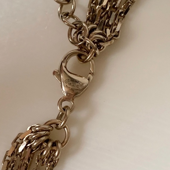 CHANEL Crystal Pearl Multi Strand Chain CC Arrow Necklace Gold - Picture 14 of 16